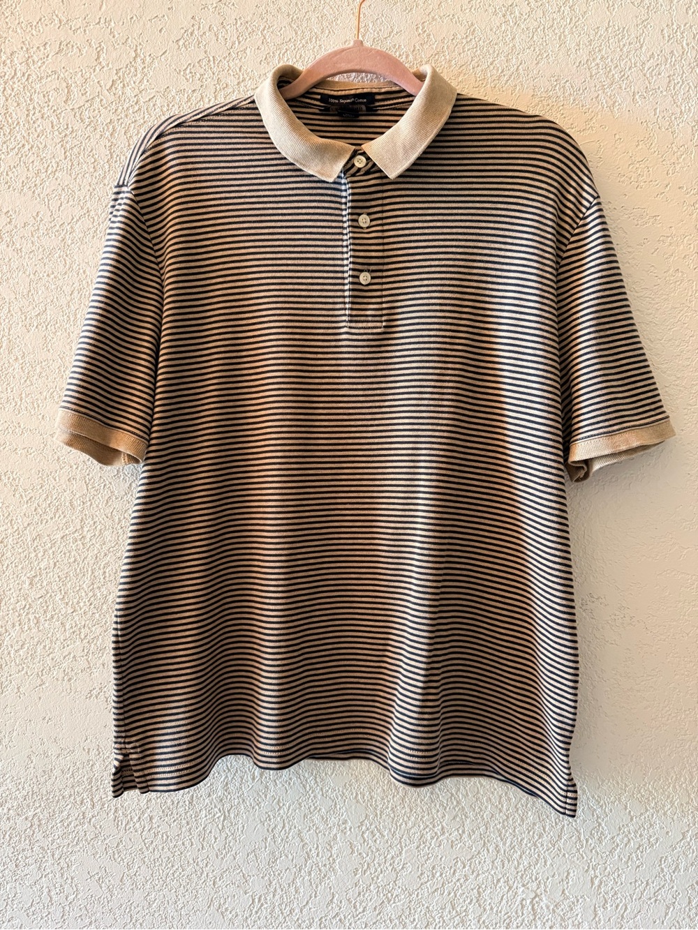 LAND’S END Men’s 100% Sapima Cotton Striped‎ Polo Short Sleeve Shirt Size Medium